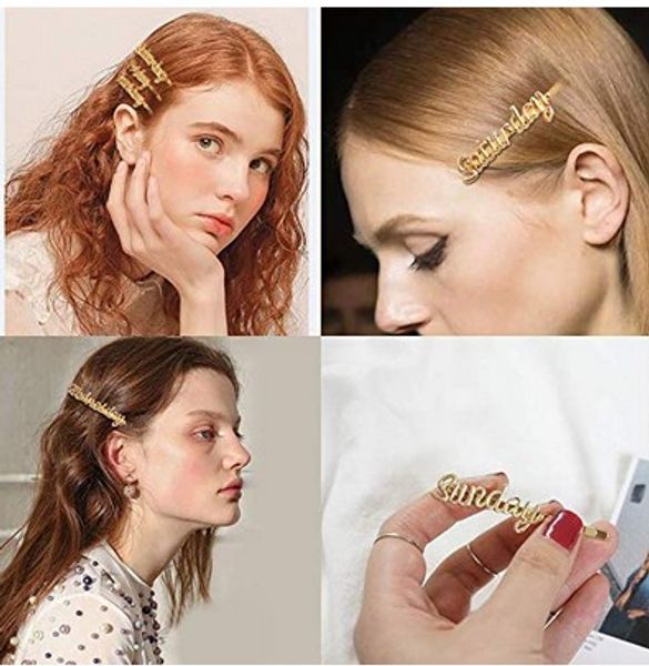 minimalist one word hair clip, gold funny monday to sunday hairpin styling handwriting letter barrette for girls, Golden;silver
minimalist one word hair clip, gold funny monday to sunday hairpin styling handwriting letter barrette for girls, Golden;silver