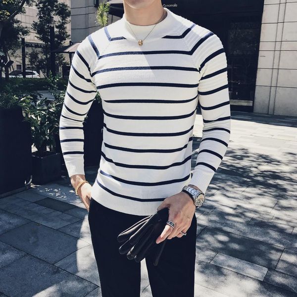 korean style striped half-necked pullover tight sweater men's slim warm sweater men's winter color matching shirt tide, White;black
korean style striped half-necked pullover tight sweater men's slim warm sweater men's winter color matching shirt tide, White;black