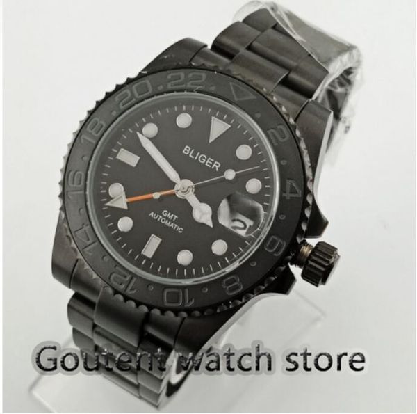 40mm bliger black dial black pvd case ceramic bezel sapphire crystal gmt automatic men's watch, Slivery;brown
40mm bliger black dial black pvd case ceramic bezel sapphire crystal gmt automatic men's watch, Slivery;brown