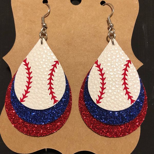 latest 3d baseball three layer faux leather teardrop vinyl earrings color layered team cheer glitter sequins water drop earrings, Silver 
latest 3d baseball three layer faux leather teardrop vinyl earrings color layered team cheer glitter sequins water drop earrings, Silver