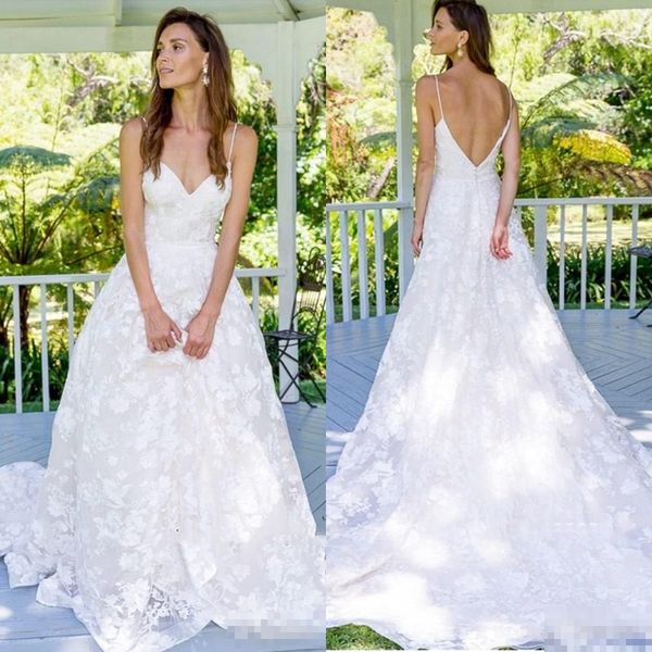 2019 boho beach spaghetti straps wedding dresses a line backless bridal gowns appliques robe de mariee, White
2019 boho beach spaghetti straps wedding dresses a line backless bridal gowns appliques robe de mariee, White