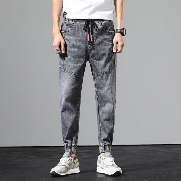 32 summer fashion men's straight jeans washed white wind stitching drawstring casual, Blue
32 summer fashion men's straight jeans washed white wind stitching drawstring casual, Blue