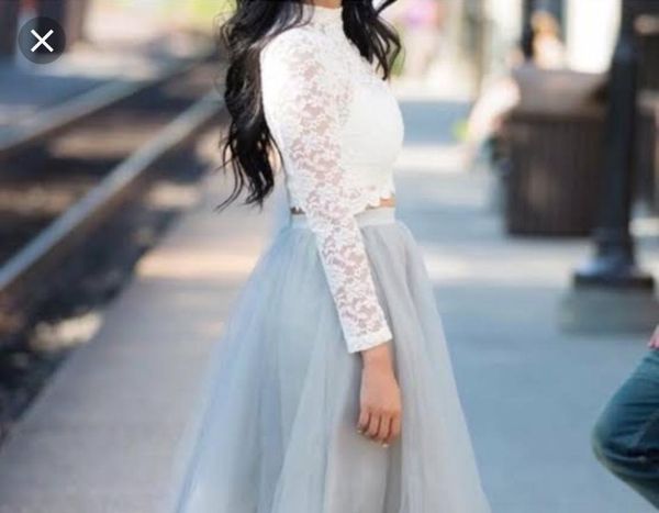 modest designer white lace sliver tulle bridesmaids dresses high neck long sleeves two pieces ruched bridesmaid prom evening party dress, White;pink
modest designer white lace sliver tulle bridesmaids dresses high neck long sleeves two pieces ruched bridesmaid prom evening party dress, White;pink