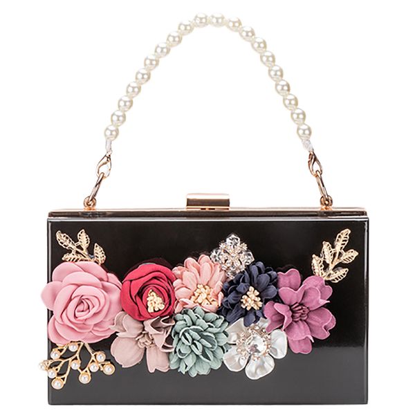 dinner party bag three-dimensional pearl flower tote/small square bag/clutch black 
dinner party bag three-dimensional pearl flower tote/small square bag/clutch black