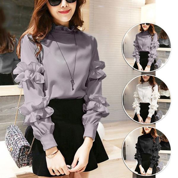 women's ruffle puff long sleeve blouses stand collar shirts for women fashion chiffon shirt black white grey
women's ruffle puff long sleeve blouses stand collar shirts for women fashion chiffon shirt black white grey