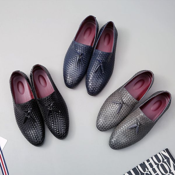 men's woven shoes youth fashion shoes driving lazy bean, Black