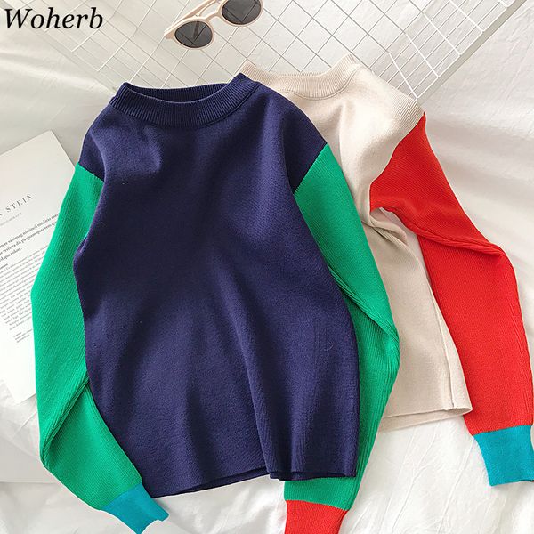 woherb pull femme contrast color patchwork knitwear o neck long sleeve sweater women korean fashion pullovers jumpers 91359, White;black
woherb pull femme contrast color patchwork knitwear o neck long sleeve sweater women korean fashion pullovers jumpers 91359, White;black