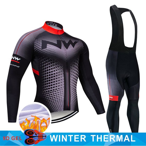 

2019 pro team nw cycling jersey 9d bib set mtb uniform bike clothing mens winter thermal fleece bicycle clothes cycling wear, Black;blue