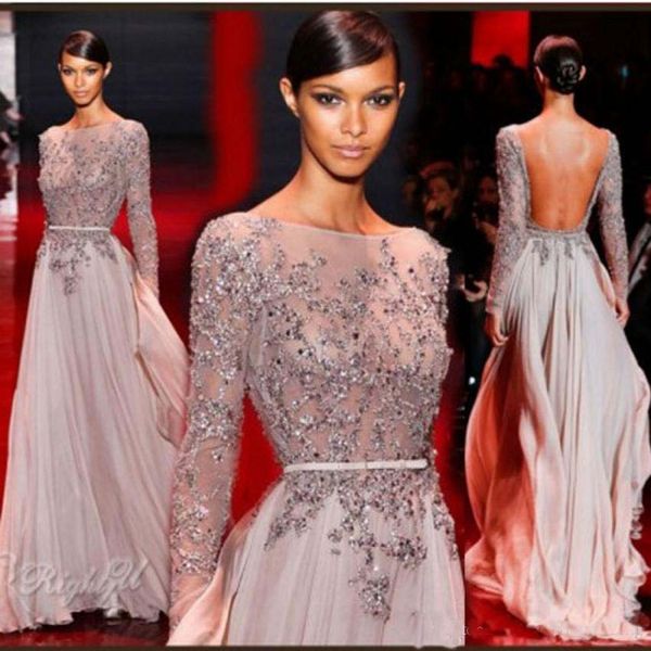 Sexy Back Beaded Floor Length Prom Dresses Backless Long Sleeve Bateau Sashes Evening Party Dresses Custom Made Celebrity Dresses
Sexy Back Beaded Floor Length Prom Dresses Backless Long Sleeve Bateau Sashes Evening Party Dresses Custom Made Celebrity Dresses