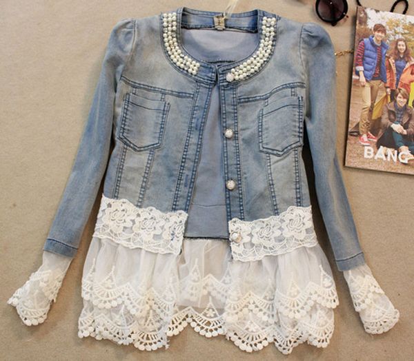 jeans jacket women casacos feminino slim lace patchwork beading denim lady elegant vintage jackets coat dropshiping, Black;brown
jeans jacket women casacos feminino slim lace patchwork beading denim lady elegant vintage jackets coat dropshiping, Black;brown
