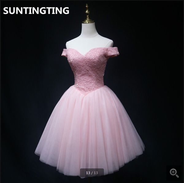 2020 real picture pink short prom dress beaded pearls off the shoulder v neck prom gowns petite knee length cocktail party dresses, Black
2020 real picture pink short prom dress beaded pearls off the shoulder v neck prom gowns petite knee length cocktail party dresses, Black