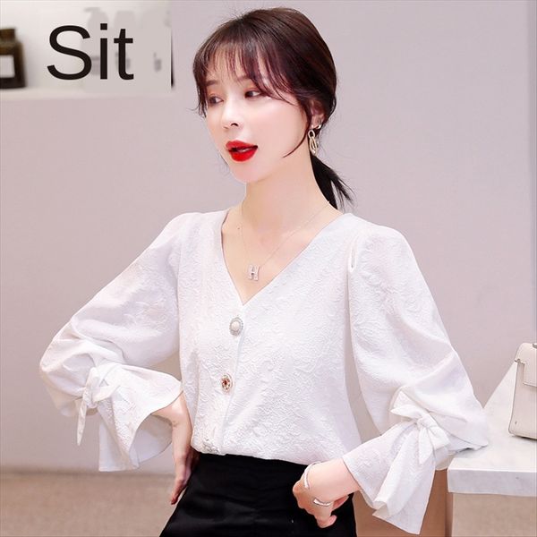 women's 2020 dress design sense niche temperament horn shirt v-neck horn long sleeve shirt, White
women's 2020 dress design sense niche temperament horn shirt v-neck horn long sleeve shirt, White