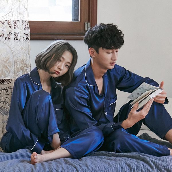 women's sleepwear luxury 2 piece silk satin couple pajamas set blue cozy soft long sleeve pyjamas winter men women homewear suit 191207, Black;red
women's sleepwear luxury 2 piece silk satin couple pajamas set blue cozy soft long sleeve pyjamas winter men women homewear suit 191207, Black;red