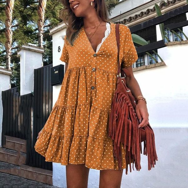 women's summer dress fashion v-neck polka dot printed short-sleeved bohemian dresses summer dress 2019 beach dresses, Black;gray
women's summer dress fashion v-neck polka dot printed short-sleeved bohemian dresses summer dress 2019 beach dresses, Black;gray