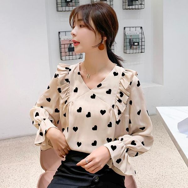 spring sweet style womens and blouses blusas mujer de moda chiffon v-neck ruffles heart shirts korean fashion loose ladies, White
spring sweet style womens and blouses blusas mujer de moda chiffon v-neck ruffles heart shirts korean fashion loose ladies, White