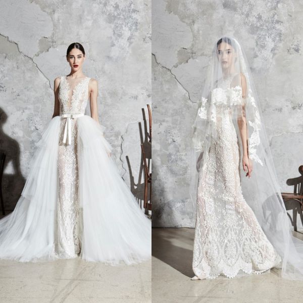 zuhair murad a line wedding dresses with tulle detachable train sheer deep v neck appliqued bridal gowns lace wedding dress, White
zuhair murad a line wedding dresses with tulle detachable train sheer deep v neck appliqued bridal gowns lace wedding dress, White
