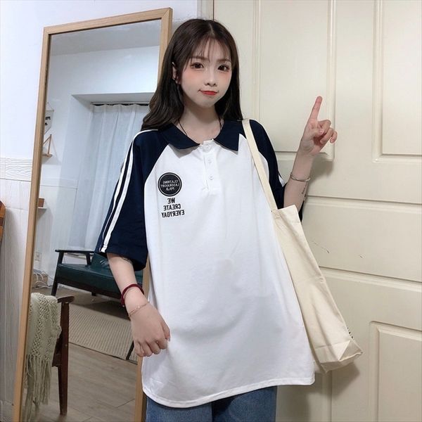 2020 short-sleeved t-shirt female age-reducing versatile lapel loose social contrast color stripe academic style students, White
2020 short-sleeved t-shirt female age-reducing versatile lapel loose social contrast color stripe academic style students, White