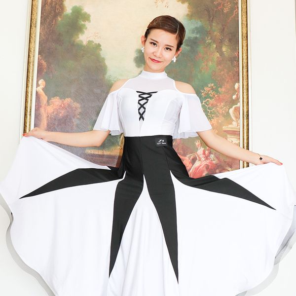 stage wear black and white contrast color dress female summer modern swinging fishbone ballroom dance evening, Black;red
stage wear black and white contrast color dress female summer modern swinging fishbone ballroom dance evening, Black;red