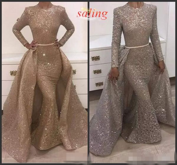 sparkly gold sequins mermaid prom dresses with detachable train long sleeves 2020 evening gown formal occasion wear, Black
sparkly gold sequins mermaid prom dresses with detachable train long sleeves 2020 evening gown formal occasion wear, Black