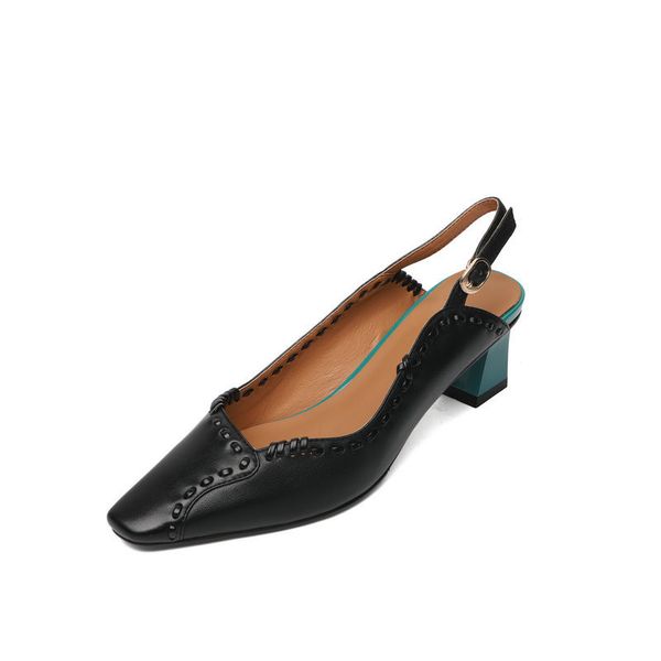 pointed toe sandals cow leather buckle square med heel shoes comfortable new women's sandals, Black
pointed toe sandals cow leather buckle square med heel shoes comfortable new women's sandals, Black