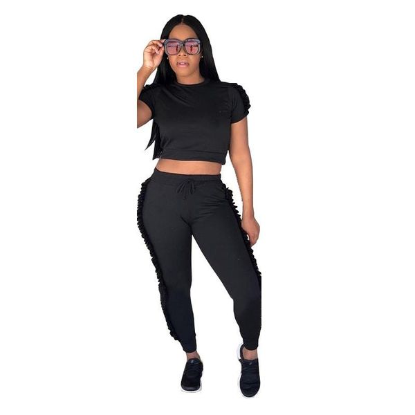 summer women tracksuits two piece sets fashion casual side ruffle o-neck long pants ladies sweat suits jogger leisure suit female quality, Gray 
summer women tracksuits two piece sets fashion casual side ruffle o-neck long pants ladies sweat suits jogger leisure suit female quality, Gray