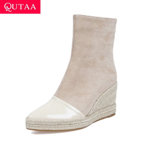 qutaa 2020 autumn winter pointed toe wedge heel zipper all match women shoes flock pu leather platform ankle boots big size34-43, Black
qutaa 2020 autumn winter pointed toe wedge heel zipper all match women shoes flock pu leather platform ankle boots big size34-43, Black