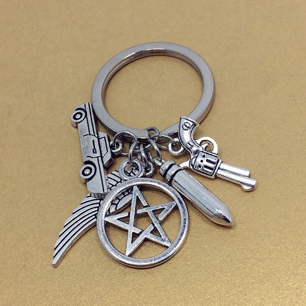 ancient silver bullet pistol feather car pentagram charm keychain supernatural evil force creative designer keyring women men jewelry, Slivery;golden
ancient silver bullet pistol feather car pentagram charm keychain supernatural evil force creative designer keyring women men jewelry, Slivery;golden