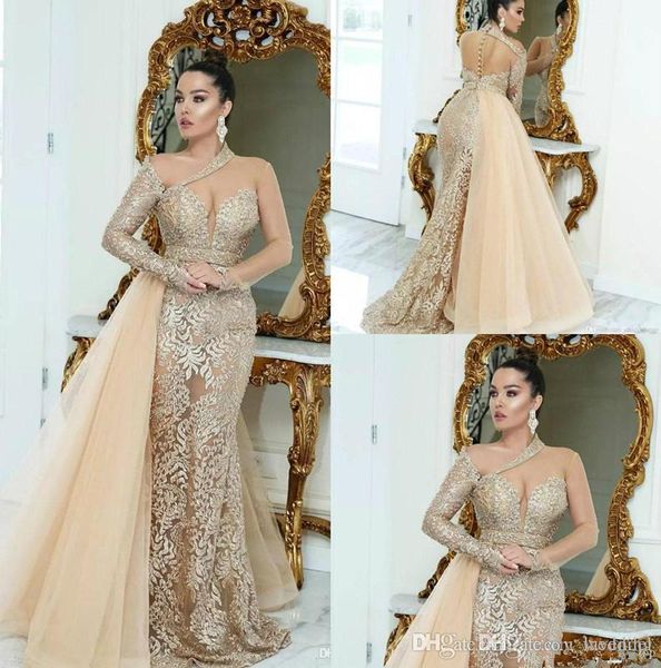 saudi arabic champagne evening dresses with overskirts long sleeve lace prom dress sweep train zuhair murad formal party gowns, Black
saudi arabic champagne evening dresses with overskirts long sleeve lace prom dress sweep train zuhair murad formal party gowns, Black