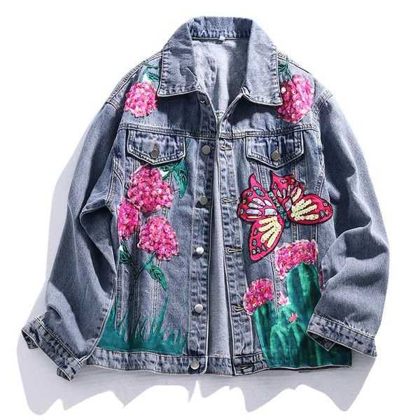 sequined jeans jacket new korean bf style loose short fashion patchwork flower women's casual denim jacket, Black;brown
sequined jeans jacket new korean bf style loose short fashion patchwork flower women's casual denim jacket, Black;brown
