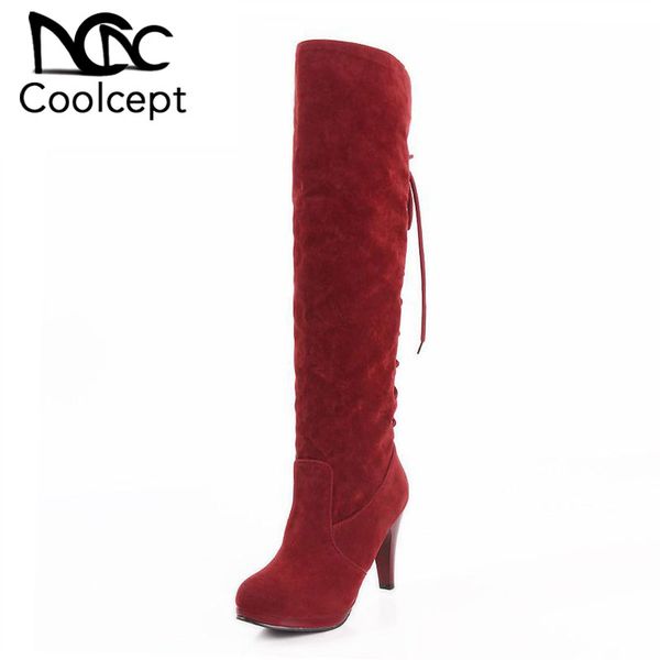 coolcept new plus size 32-48 women high heels boots cross strap winter knee boots fashion warm shoes woman club footwear, Black
coolcept new plus size 32-48 women high heels boots cross strap winter knee boots fashion warm shoes woman club footwear, Black