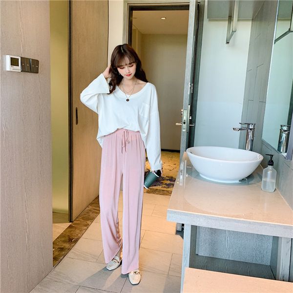 ladies pink loose thin wide leg home pants 2020 new high waist ice silk spring summer nine points straight casual pyjama pants, Black;red
ladies pink loose thin wide leg home pants 2020 new high waist ice silk spring summer nine points straight casual pyjama pants, Black;red