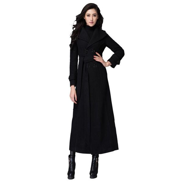 women 2019 spring autumn casual slim long woolen overcoats female solid wool blend trench coats ladies elegant maxi outwear v595, Black 
women 2019 spring autumn casual slim long woolen overcoats female solid wool blend trench coats ladies elegant maxi outwear v595, Black