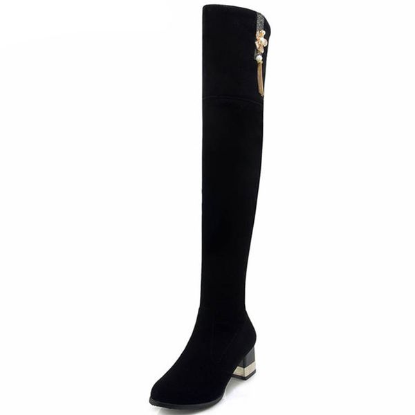 new fashion shoes woman round toe flock lady boots zipper pearl short plush autumn winter over the knee boots, Black
new fashion shoes woman round toe flock lady boots zipper pearl short plush autumn winter over the knee boots, Black