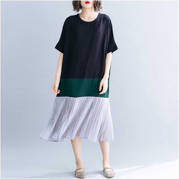 johnature women clothing casual new patchwork loose dresses for summer o-neck short sleeve pleated korean dresses 2019, Black;gray
johnature women clothing casual new patchwork loose dresses for summer o-neck short sleeve pleated korean dresses 2019, Black;gray