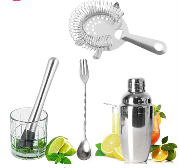 eco-friendly 1 pc 550ml cocktail shaker +2 pcs spoon +fork cocktai +1 pc ice strainer 4 bar tools set cocktail making tools
eco-friendly 1 pc 550ml cocktail shaker +2 pcs spoon +fork cocktai +1 pc ice strainer 4 bar tools set cocktail making tools