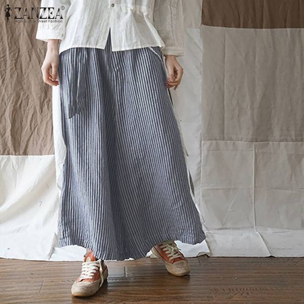women's pants & capris 2021 summer striped wide leg zanzea casual long pantalon vintage elastic waist trousers women elegant belt femal, Black;white
women's pants & capris 2021 summer striped wide leg zanzea casual long pantalon vintage elastic waist trousers women elegant belt femal, Black;white