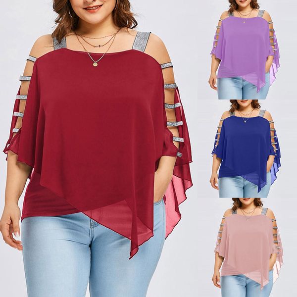 2019 women's fashion large size shirt trapezoidal cut overlay asymmetric solid color strapless chiffon slim shirt 40*, White
2019 women's fashion large size shirt trapezoidal cut overlay asymmetric solid color strapless chiffon slim shirt 40*, White