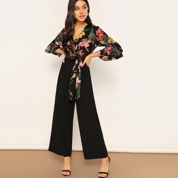womens jumpsuit rompers for women lady elegant floral print bodice wide leg jumpsuit spring deep v neck knot hem flounce sleeve jumpsuits, Black;white
womens jumpsuit rompers for women lady elegant floral print bodice wide leg jumpsuit spring deep v neck knot hem flounce sleeve jumpsuits, Black;white