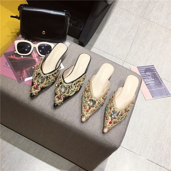 women slippers crystal slip-on pointed toe thin heels loafers ladies sandals comfort pumps outside slippers middle heels sandals, Black
women slippers crystal slip-on pointed toe thin heels loafers ladies sandals comfort pumps outside slippers middle heels sandals, Black