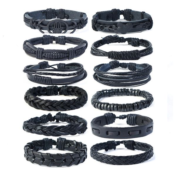 12pcs set woven bracelet women fashion leather european charms fatima hamsa hand rope multilayer wrap jewelry mens black bead braided bangle, Golden;silver
12pcs set woven bracelet women fashion leather european charms fatima hamsa hand rope multilayer wrap jewelry mens black bead braided bangle, Golden;silver