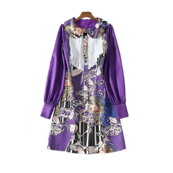 2021 early spring catwalk with the same doll collar hit color pleated stitching figure wave dress, Black
2021 early spring catwalk with the same doll collar hit color pleated stitching figure wave dress, Black