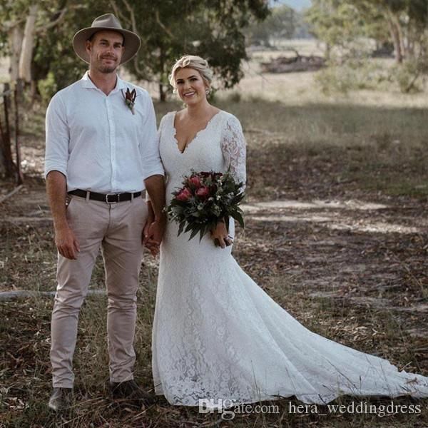 plus size vintage country sryle mermaid wedding dresses v nec fkull lace bridal gowns 3/4 sleeves sweep train wedidng dress bridal lgowns, White
plus size vintage country sryle mermaid wedding dresses v nec fkull lace bridal gowns 3/4 sleeves sweep train wedidng dress bridal lgowns, White