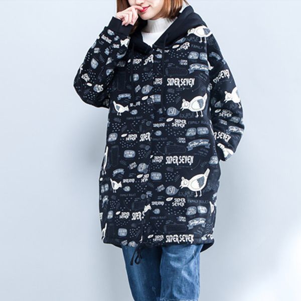 johnature women hooded thicken long loose spring winter jackets 2019 new large size casual cartonn print warm women coats, Black;brown
johnature women hooded thicken long loose spring winter jackets 2019 new large size casual cartonn print warm women coats, Black;brown