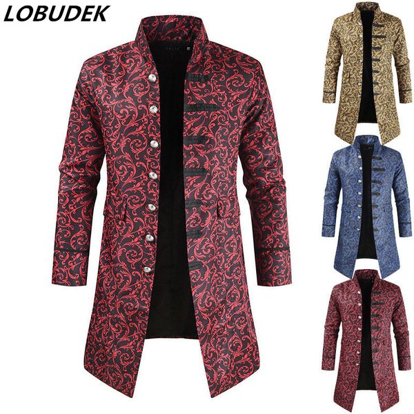 british style court dress men's drama stage costume trench coat red blue yellow vintage pattern long coat punk casual overcoat, Tan;black
british style court dress men's drama stage costume trench coat red blue yellow vintage pattern long coat punk casual overcoat, Tan;black