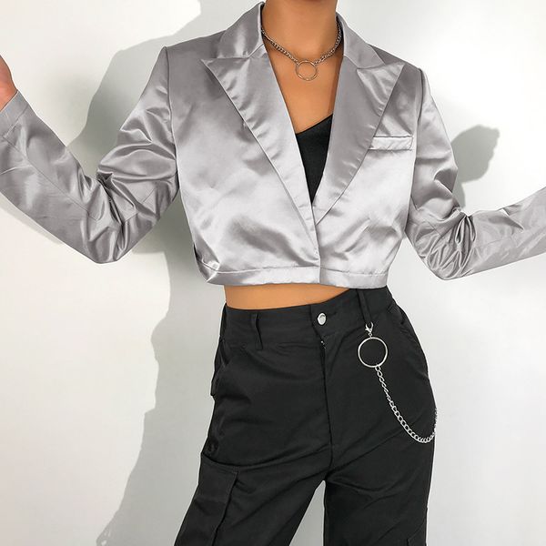 european and american-style selling 2020 new style women's clothing young false with pockets satin surface small suit jacket, White;black
european and american-style selling 2020 new style women's clothing young false with pockets satin surface small suit jacket, White;black