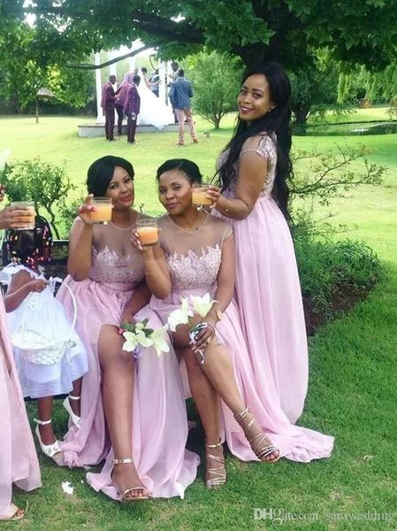 sheer jewel neck chiffon long bridesmaid dresses with lace pink split party dress for wedding vestidos boda invitada mujer, White;pink
sheer jewel neck chiffon long bridesmaid dresses with lace pink split party dress for wedding vestidos boda invitada mujer, White;pink