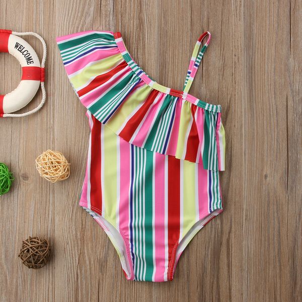 2019 new style fashion 2-7t baby girls swimsuit one shoulder swimwear colorful irregular stripes bathing suit, White
2019 new style fashion 2-7t baby girls swimsuit one shoulder swimwear colorful irregular stripes bathing suit, White