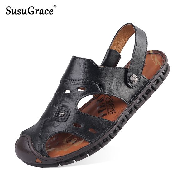 susugrace summer men sandals outdoor leather new slippers fashion casual nativity footwear non-slip slippers hombre casual shoes t200420, Black
susugrace summer men sandals outdoor leather new slippers fashion casual nativity footwear non-slip slippers hombre casual shoes t200420, Black