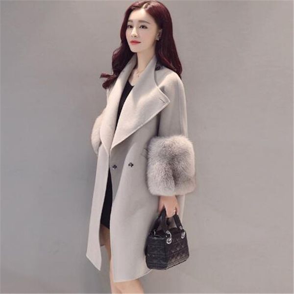 2018 faux fur sleeve winter warm women jacket coat solid color wool loose outwear coat for female clothes, Black
2018 faux fur sleeve winter warm women jacket coat solid color wool loose outwear coat for female clothes, Black