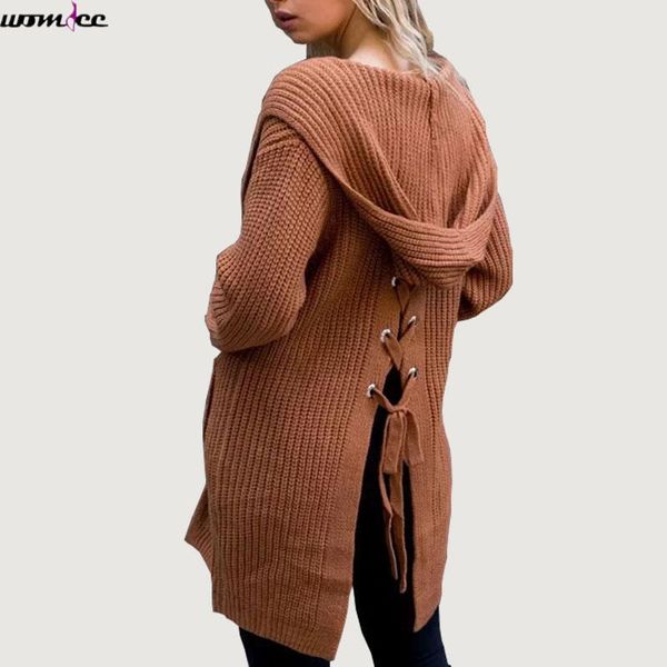 womdee autumn winter back lace up pocket knitted cardigans women long hooded sweater 2017 casual split jumper sweater, White;black
womdee autumn winter back lace up pocket knitted cardigans women long hooded sweater 2017 casual split jumper sweater, White;black